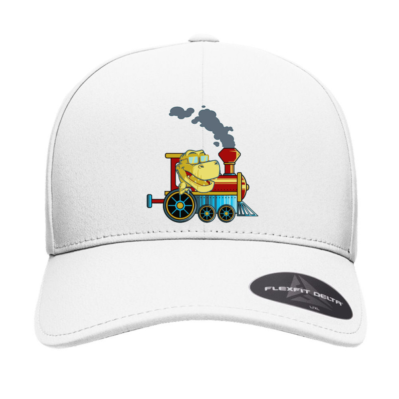 Funny Dinosaur Riding A Train Tyrannosaurus Dino Seamless Cap | Artistshot