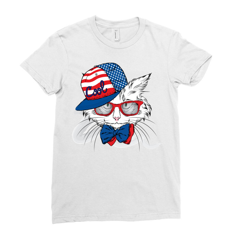 Usa Cat, Cats, Animal, Animals, American Flag Ladies Fitted T-Shirt by HILstore | Artistshot