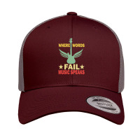 Where Words Fail Music Speaks Funny Vintage Guitar Musician Guitarist  Retro Trucker Cap | Artistshot