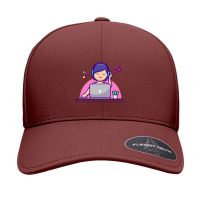 Girl Listening Music With Headphone And Laptop-eryyp Seamless Cap | Artistshot