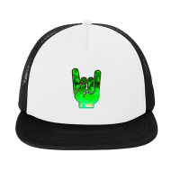 Rock Hand Gesture Space Green Rock N Roll Salute Foam Snapback Hat | Artistshot