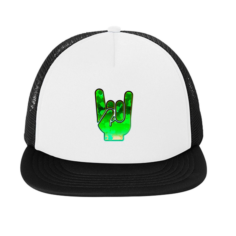 Rock Hand Gesture Space Green Rock N Roll Salute Foam Snapback hat by RoseannTrujillo | Artistshot