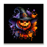 Halloween Witch Pumpkin Metal Print Square | Artistshot