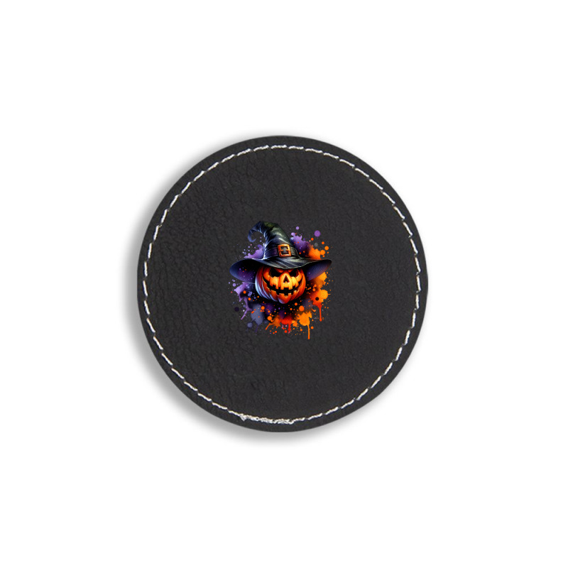 Halloween Witch Pumpkin Round Leatherette Patch by risedesignid | Artistshot