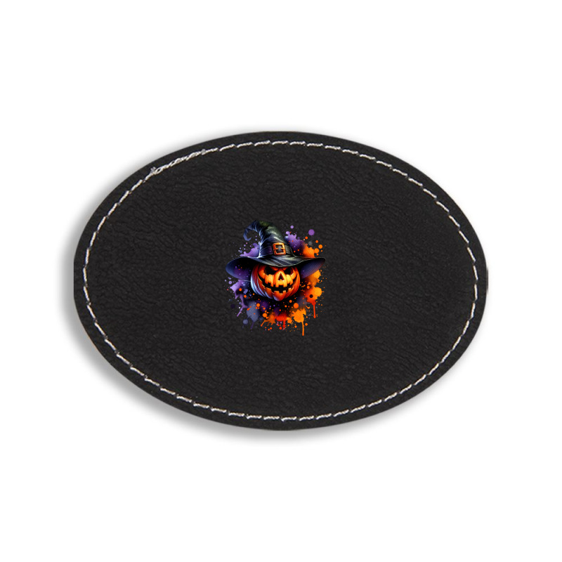 Halloween Witch Pumpkin Oval Leatherette Patch by risedesignid | Artistshot