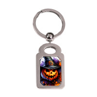 Halloween Witch Pumpkin Silver Rectangle Keychain | Artistshot