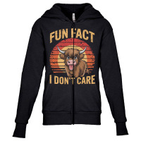 Fun Fact I Don't Care Highland Cow Youth Zipper Hoodie | Artistshot