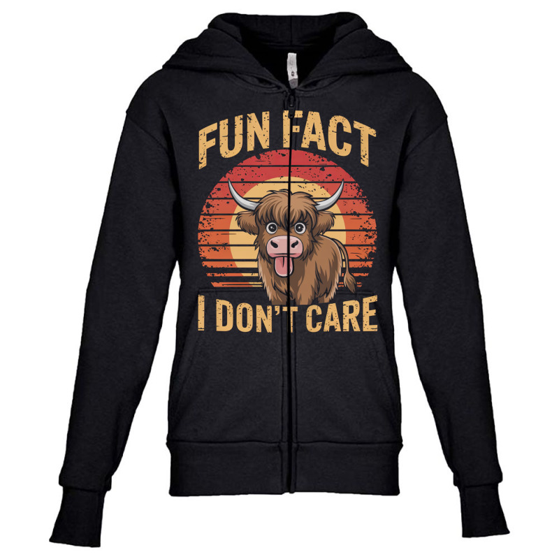 Fun Fact I Don't Care Highland Cow Youth Zipper Hoodie by ERNESTO GUANCIA | Artistshot