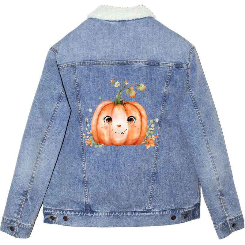 Halloween Pumpkin Funny Unisex Sherpa-Lined Denim Jacket by risedesignid | Artistshot