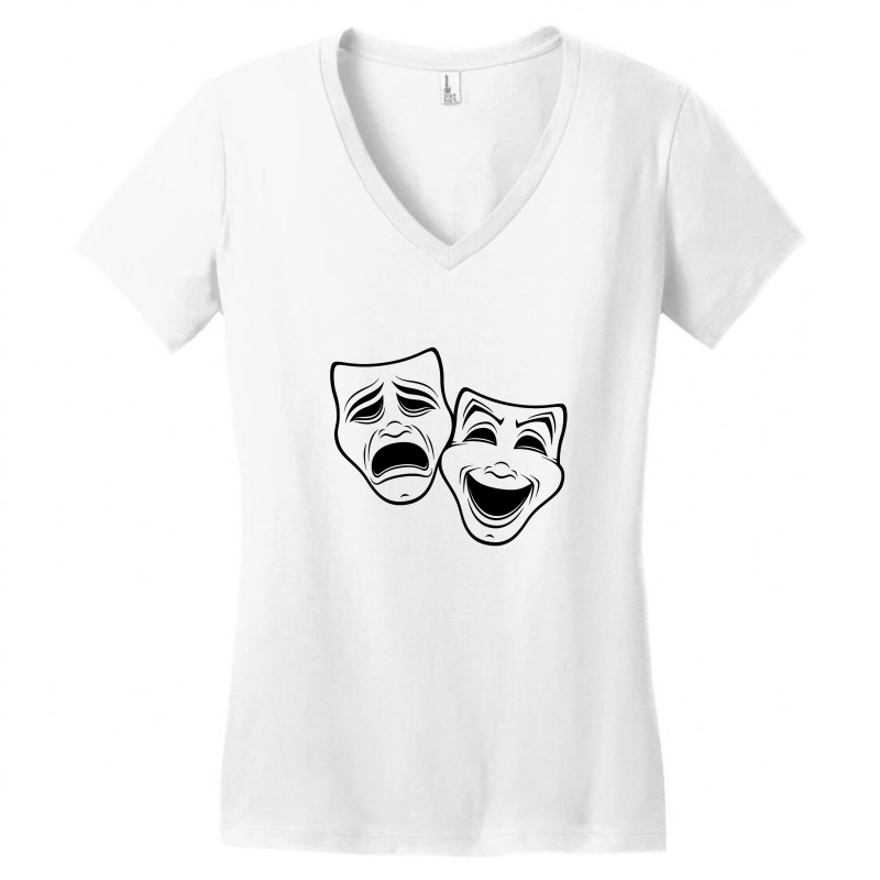 Comedy And Tragedy Theater Women's V-Neck T-Shirt by JunJaden | Artistshot