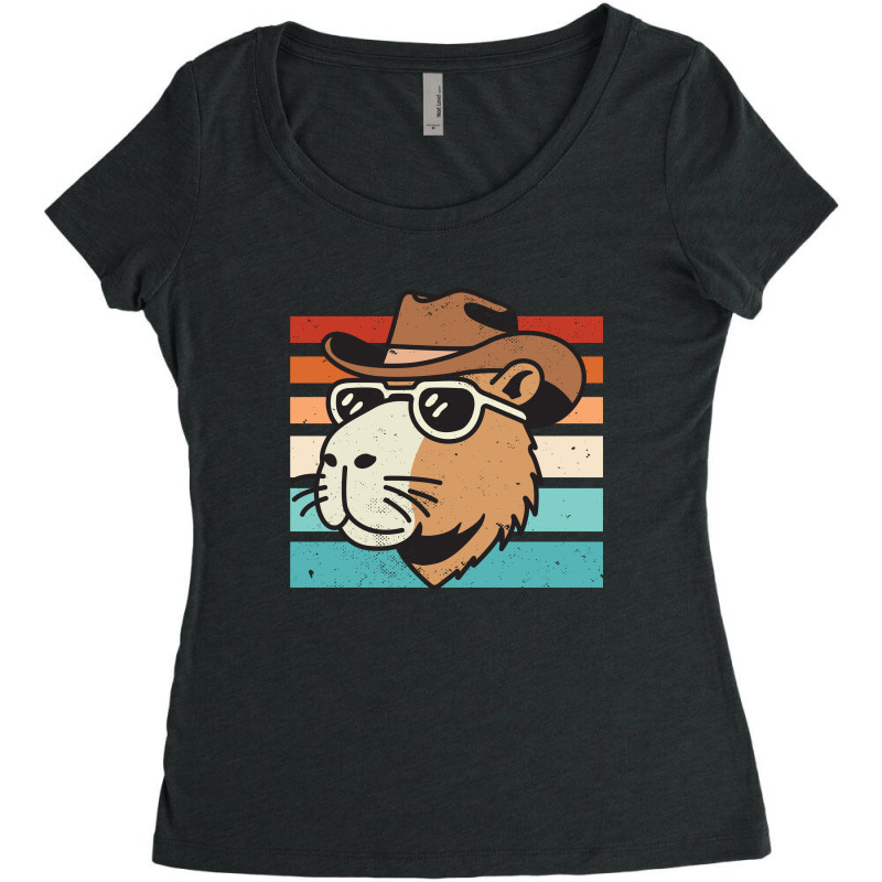 Cowboy Capybara Retro Women's Triblend Scoop T-shirt by NQArtist | Artistshot