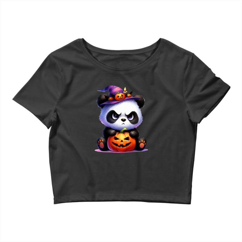 Halloween Day - Cute Panda With Pumpkin Crop Top by denbey | Artistshot