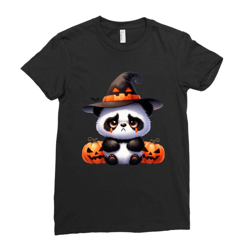 Halloween Day - Panda Cry With Pumpkin Ladies Fitted T-Shirt by denbey | Artistshot