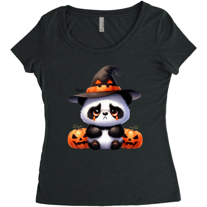 Halloween Day - Panda Cry With Pumpkin Women's Triblend Scoop T-shirt by denbey | Artistshot