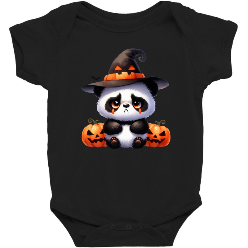 Halloween Day - Panda Cry With Pumpkin Baby Bodysuit by denbey | Artistshot