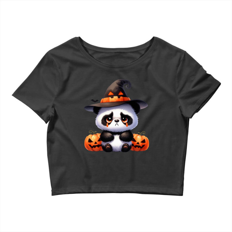 Halloween Day - Panda Cry With Pumpkin Crop Top by denbey | Artistshot