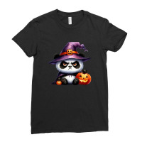 Halloween Day - Panda Cute With Pumpkin Witch Ladies Fitted T-shirt | Artistshot