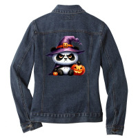 Halloween Day - Panda Cute With Pumpkin Witch Ladies Denim Jacket | Artistshot