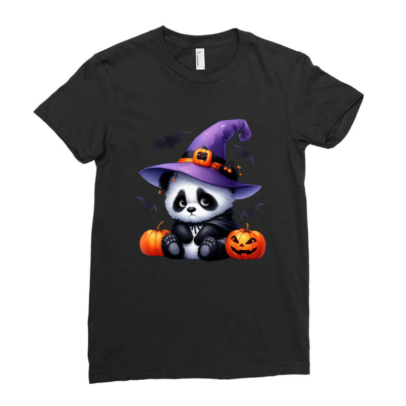 Witch Panda Halloween Day Ladies Fitted T-Shirt by denbey | Artistshot