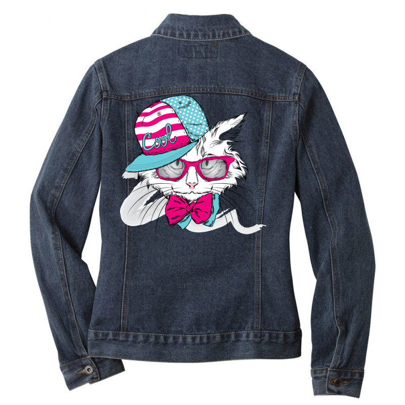 Usa Cat, Cats, Animal, Animals, American Flag Ladies Denim Jacket by HILstore | Artistshot