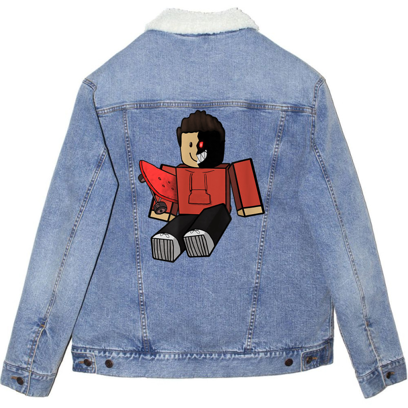 Happy Evil Skater Half Smile Skateboarder Novelty Unisex Sherpa-Lined Denim Jacket by llaphong | Artistshot