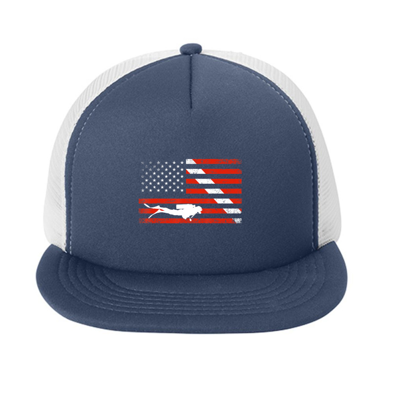 Diver Down Dive Flag Scuba Diving American Flag Foam Snapback Hat | Artistshot