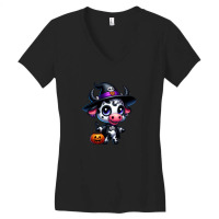 Smile Cows Pumpkin Skull - Halloween Day Women's V-neck T-shirt | Artistshot