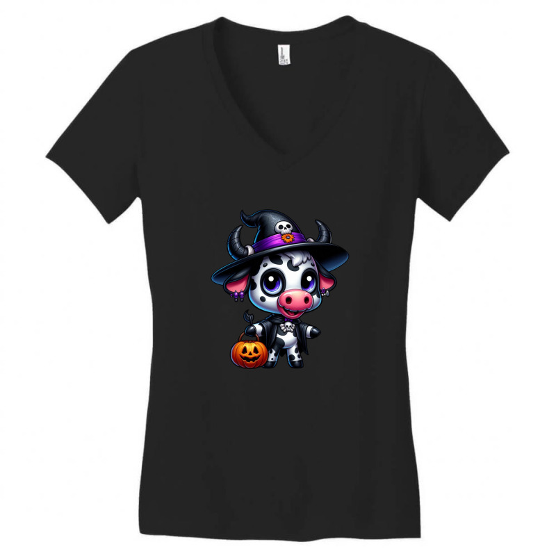 Smile Cows Pumpkin Skull - Halloween Day Women's V-Neck T-Shirt by risedesignid | Artistshot