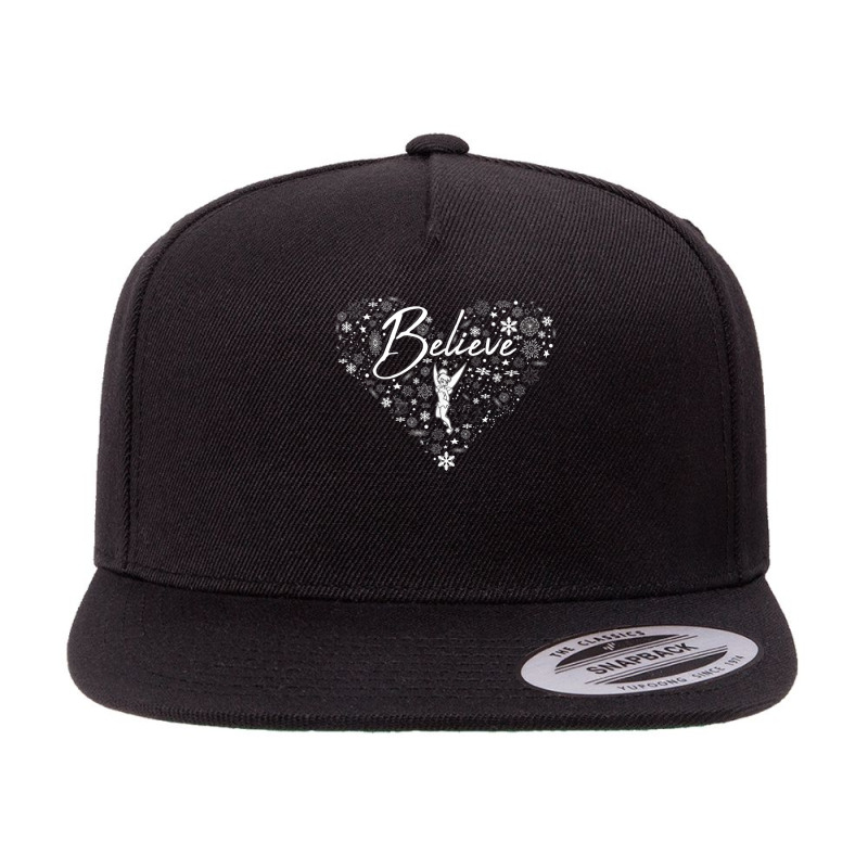 Peter Pan Christmas Tinker Bell Believe Snowflakes 5 panel snapback cap by MabellaPlaxco | Artistshot