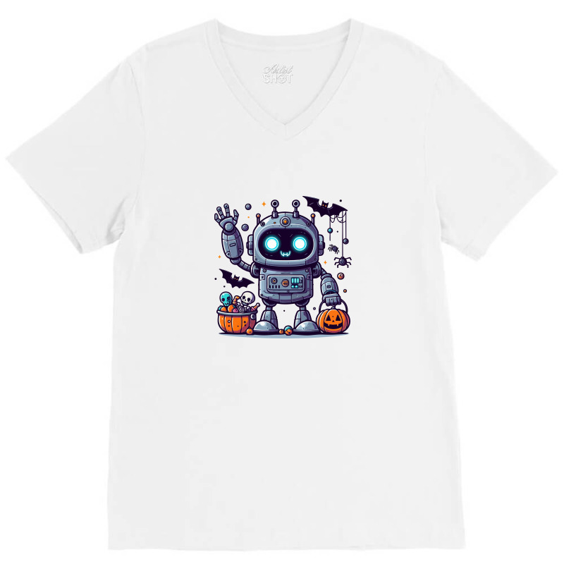 Cute Robot Halloween V-neck Tee | Artistshot