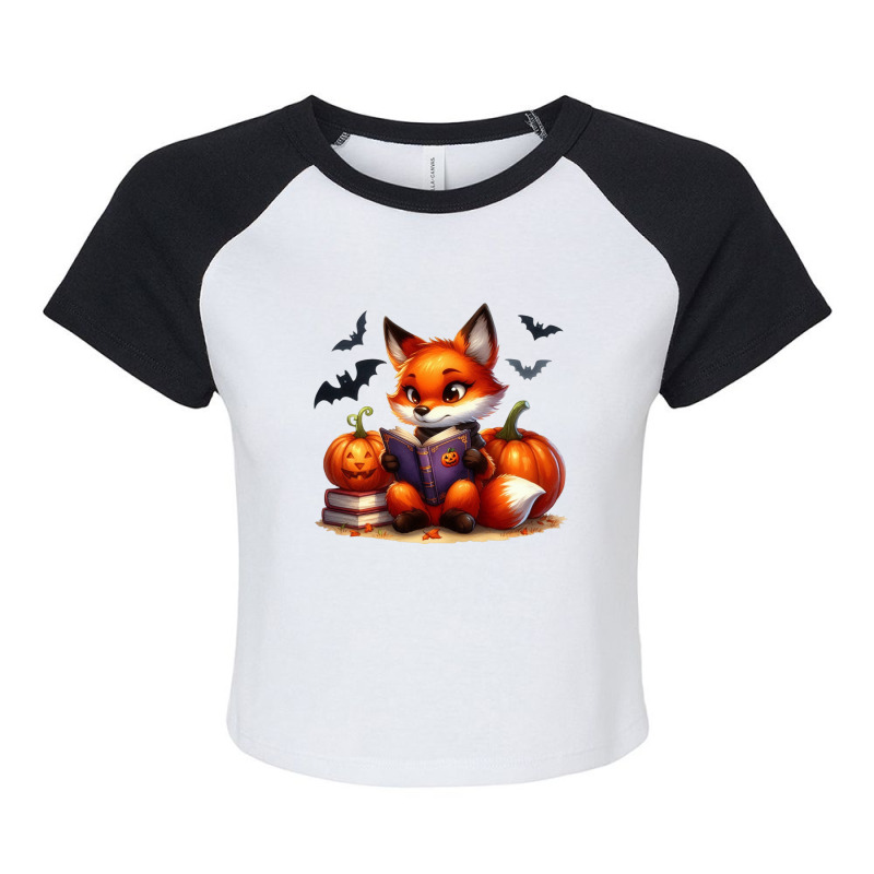 Bat Fox Riding Halloween Day Raglan Crop Top by risedesignid | Artistshot