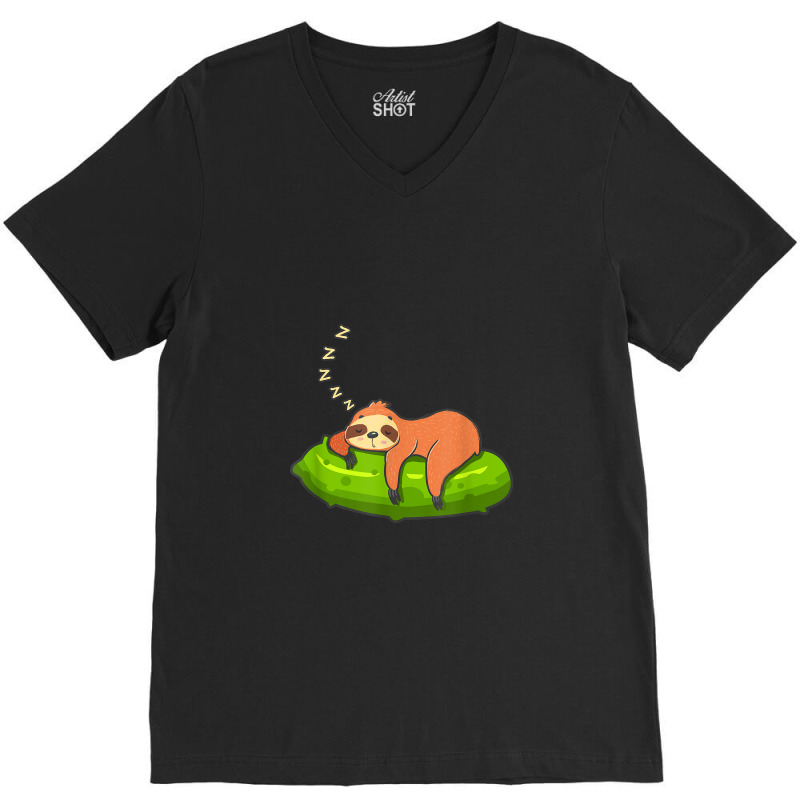 Lazy Sloth & Pickle Lover Cute Graphic V-Neck Tee by ThienThuong | Artistshot