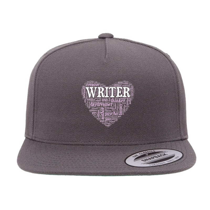 Writer Heart Word Cloud Author Poet 5 panel snapback cap by cm-arts | Artistshot