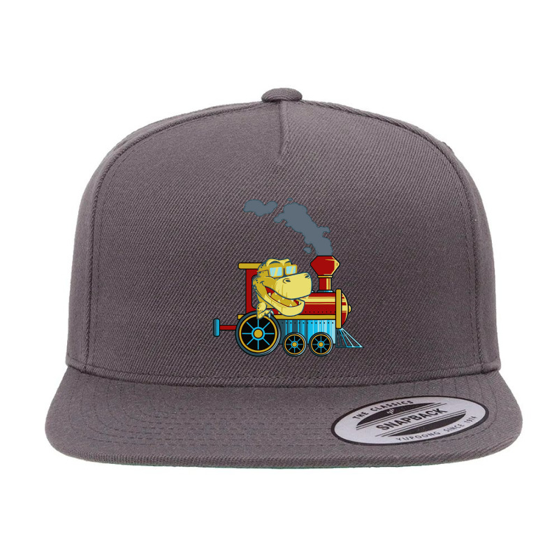 Funny Dinosaur Riding A Train Tyrannosaurus Dino 5 Panel Snapback Cap | Artistshot