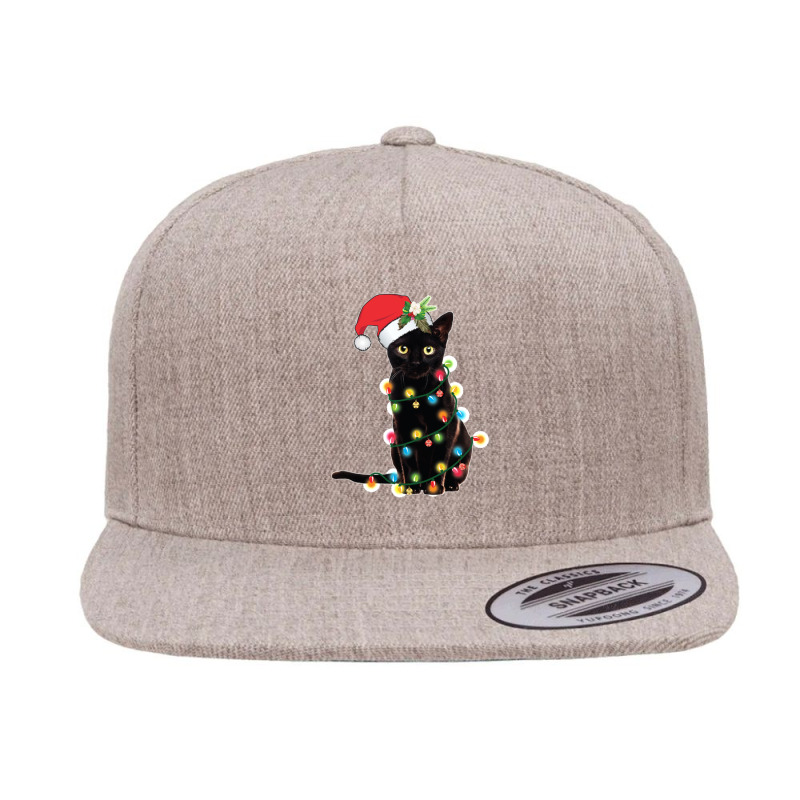 Black-santa-cat-tangled-up-in-lights-christmas-santa- 5 panel snapback cap by cm-arts | Artistshot