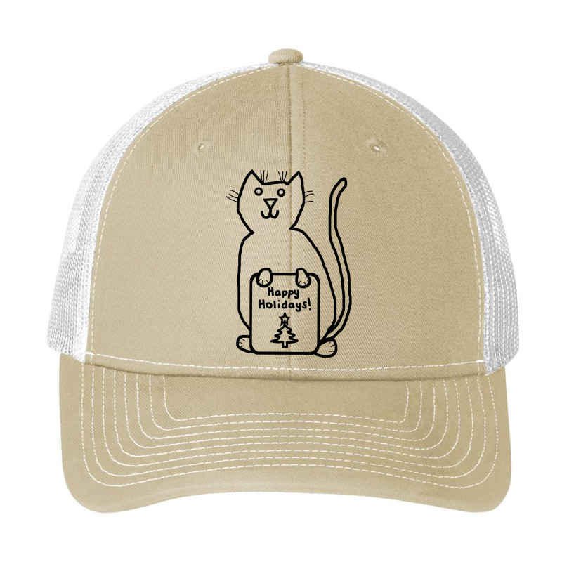 Cute Christmas Cat Says Happy Holidays Line Drawing Pa Trucker Cap by Mello Greenwood | Artistshot