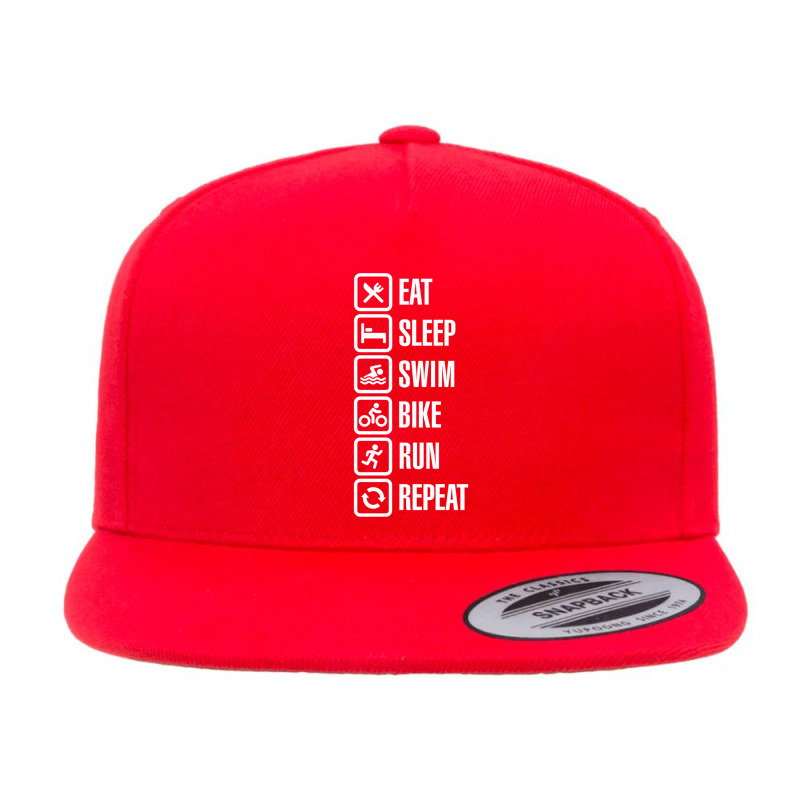 Eat Sleep Swim Bike Run Repeat   Triathlon 5 panel snapback cap by KENNETHPCLING | Artistshot