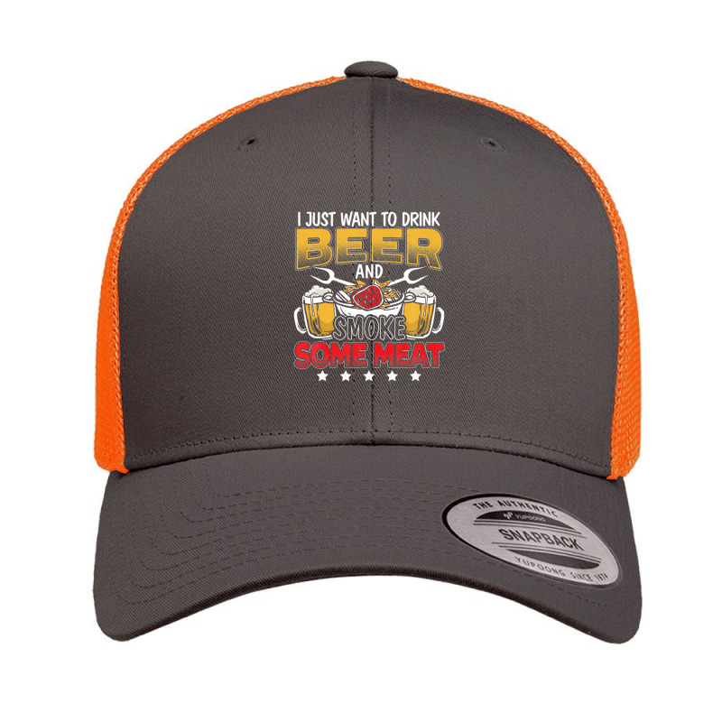 Drink Beer And Smoke Meat Barbecue Grill Master Grilling Retro Trucker Cap by xwiishdoohr | Artistshot