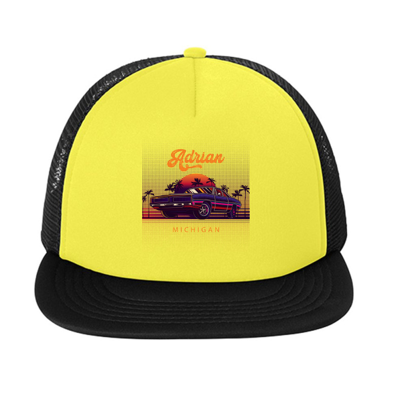 Adrian Michigan Retro Vintage 80s 90s Muscle Cars Retrowave Aesthetic Foam Snapback hat by pancakespienova | Artistshot