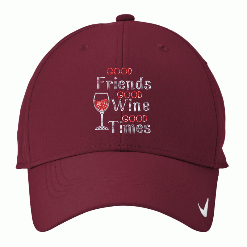 Womens Good Friends Good Wine Good Times Bling Rhinestone V Neck T Shi Nike Dri-FIT Cap by cm-arts | Artistshot