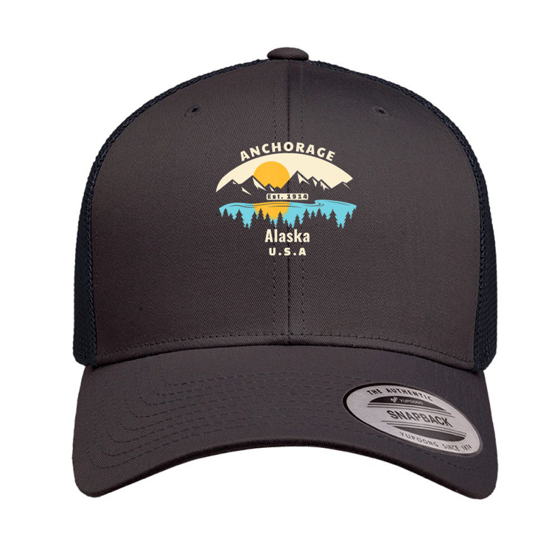 Anchorage Alaska Souvenir Mountain Sunset River Retro Trucker Cap by Min06 | Artistshot