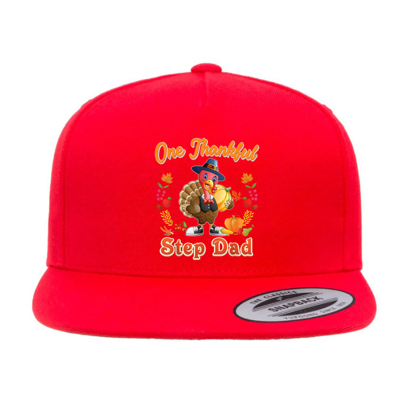 One Thankful Step Dad Thanksgiving Turkey Blessed Grateful 5 panel snapback cap by Color | Artistshot