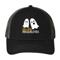 Spooky Inequalities Ghosts   Halloween Math Teacher Long Sleeve T Shir Pa Trucker Cap | Artistshot