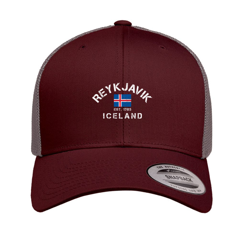 Trending Reykjavik Iceland Est. 1785 Flag Souvenir Gift Retro Trucker Cap by yumgaugeteuda | Artistshot