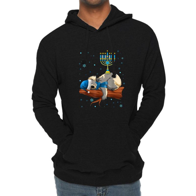 Sleeping Sloth Menorah Hanukkah Chanukah Animal Jewish Lightweight Hoodie | Artistshot