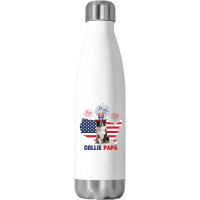 Collie Papa American Flag 4th Of July Stainless Steel Water Bottle | Artistshot