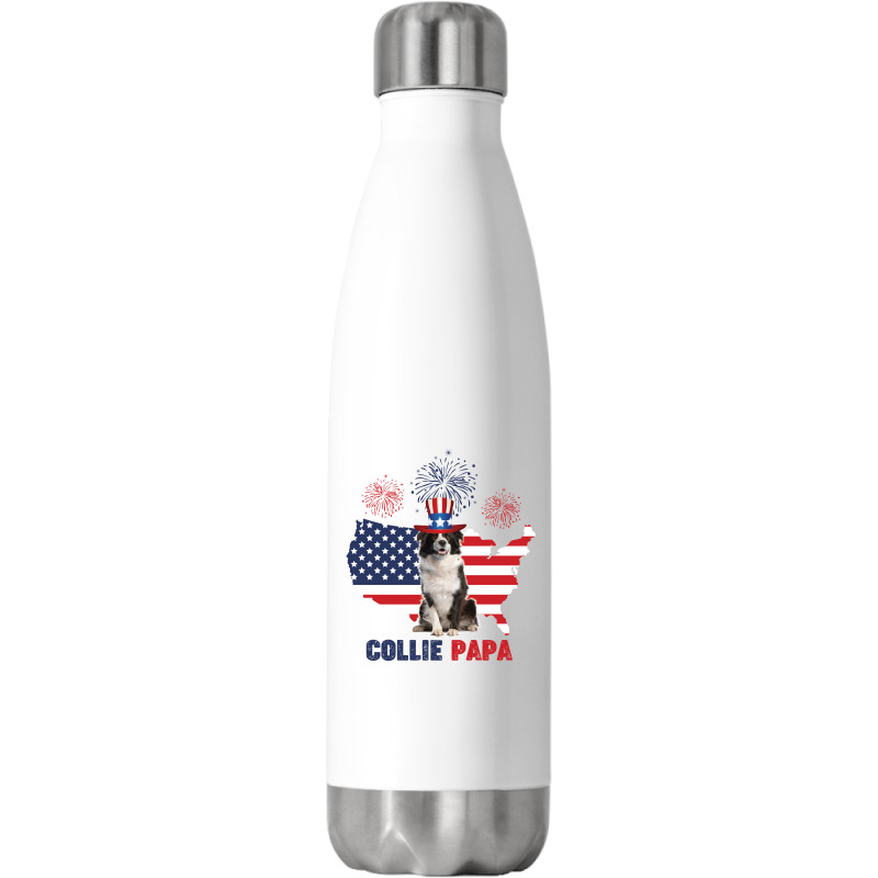 Collie Papa American Flag 4th Of July Stainless Steel Water Bottle | Artistshot