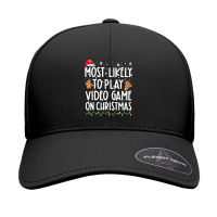 Most Likely To Play Video Games On Christmas Xmas Lights Seamless Cap | Artistshot