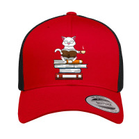 Trending Cat Kitty Reading Books Coffee Retro Trucker Cap | Artistshot