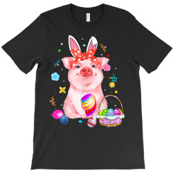 Easter Bunny Spring Pig Bow Egg Hunting Basket Colorful Gift T Shirt T-shirt Designed By Kadejahdomenick